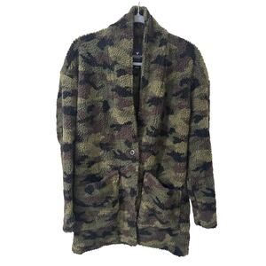 American Eagle Camouflage Sherpa Army Jacket Single Button Front Pockets,